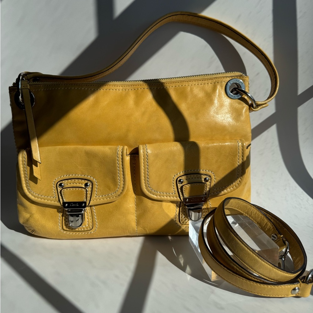 Coach Yellow Leather Crossbody Bag with Removable Strap